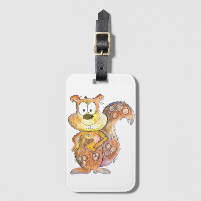 Cute Whimsical Brown Squirrel Bagagebricka (Framsida vertikal)