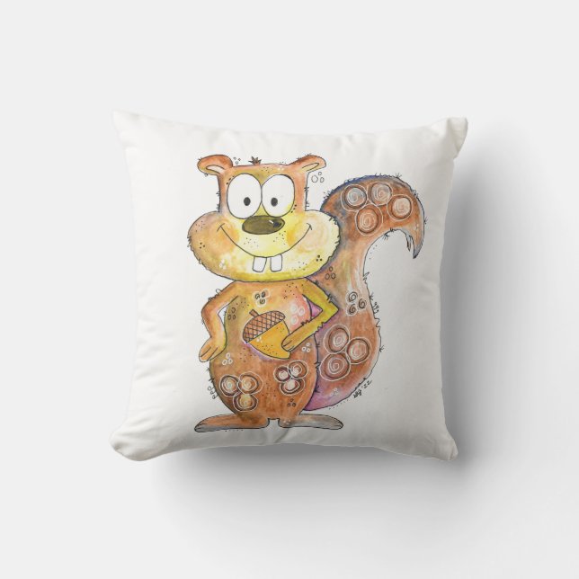Cute Whimsical Brown Squirrel Kudde (Framsida)