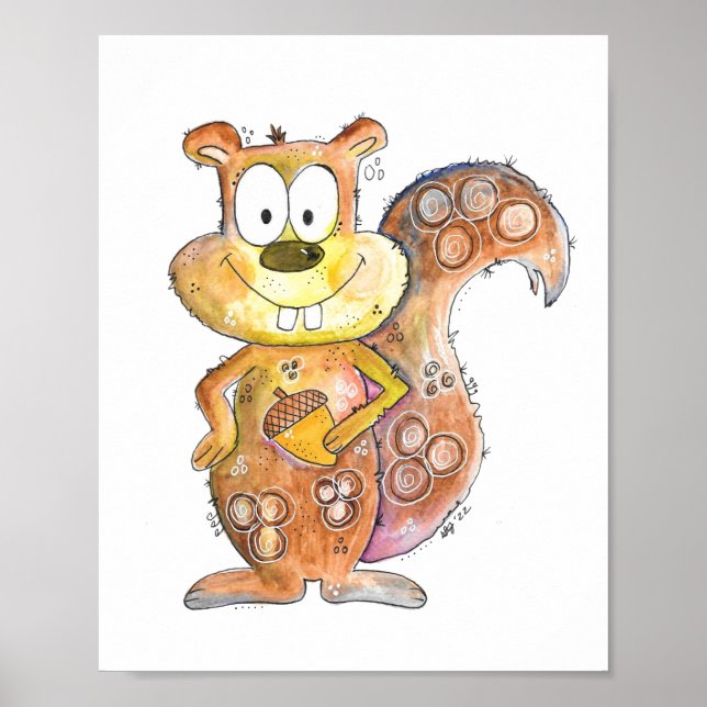 Cute Whimsical Brown Squirrel Poster (Framsidan)