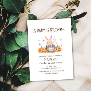 Cute Whimsical Bunny Brewing Haloween Baby Shower Inbjudningar