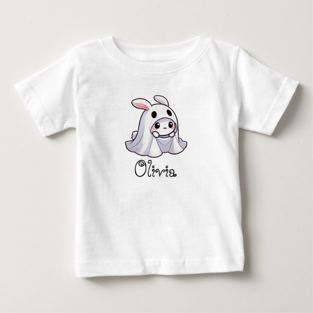Cute,Whimsical Bunny Ghost, eget namn, Halloween T Shirt (Framsida)