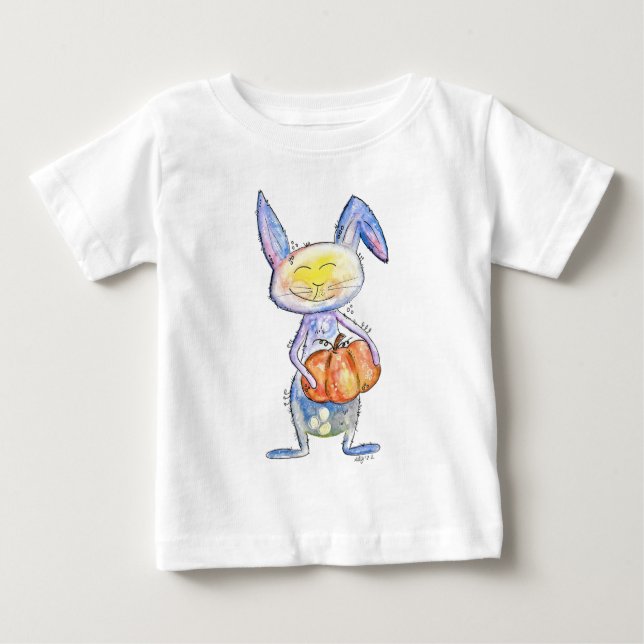 Cute Whimsical Bunny Holding a Pumpkin T Shirt (Framsida)