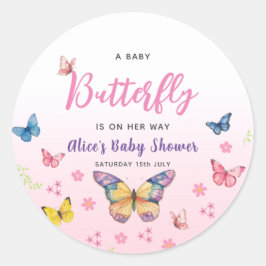 Cute Whimsical Butterfly Girls Rosa Baby Shower Runt Klistermärke
