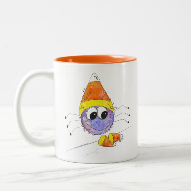 Cute Whimsical Candy corn Spider Två-Tonad Mugg (Vänster)