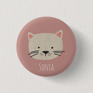 Cute Whimsical Cat Ansikte Knapp