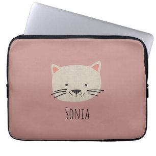 Cute Whimsical Cat Ansikte Laptop Fodral