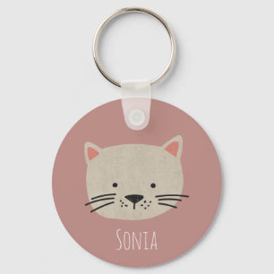 Cute Whimsical Cat Ansikte Nyckelring