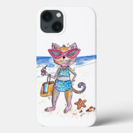 Cute Whimsical Cat på Beach