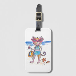 Cute Whimsical Cat på Beach Bagagebricka