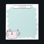 Cute Whimsical Cat Pastel Teal Lilac eget namn Anteckningsblock<br><div class="desc">Det här söta anteckningsblocket har en visuell kattillustration i pastellernas rosa och tårblått. Anpassa det med ditt namn. Underbar presentidé!</div>