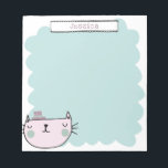 Cute Whimsical Cat Pastel Teal Lilac eget namn Anteckningsblock<br><div class="desc">Det här söta anteckningsblocket har en visuell kattillustration i pastellernas rosa och tårblått. Anpassa det med ditt namn. Underbar presentidé!</div>
