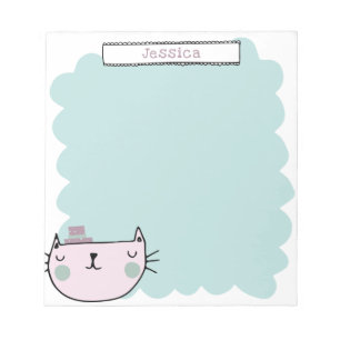 Cute Whimsical Cat Pastel Teal Lilac eget namn Anteckningsblock