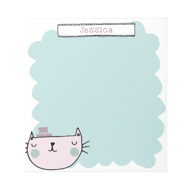 Cute Whimsical Cat Pastel Teal Lilac eget namn Anteckningsblock (Framsida)