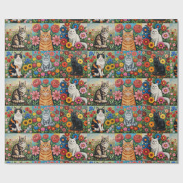 Cute Whimsical Cats and Folk Art Flowers Presentpapper