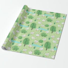 Cute Whimsical Chicken Meadow Grönt Fält Hens Presentpapper