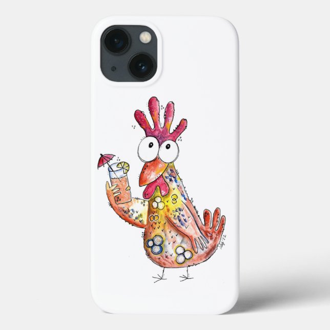 Cute Whimsical Chicken with Tropical Drink (Baksida)