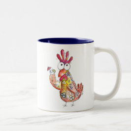 Cute Whimsical Chicken with Tropical Drink Två-Tonad Mugg