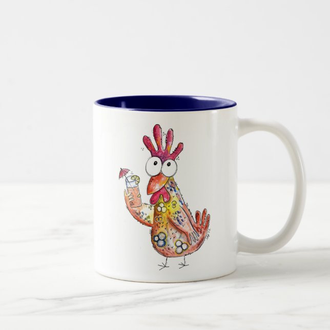 Cute Whimsical Chicken with Tropical Drink Två-Tonad Mugg (Höger)