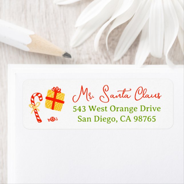Cute Whimsical Christmas CUSTOM Return Address Returadress Etikett (Insitu)