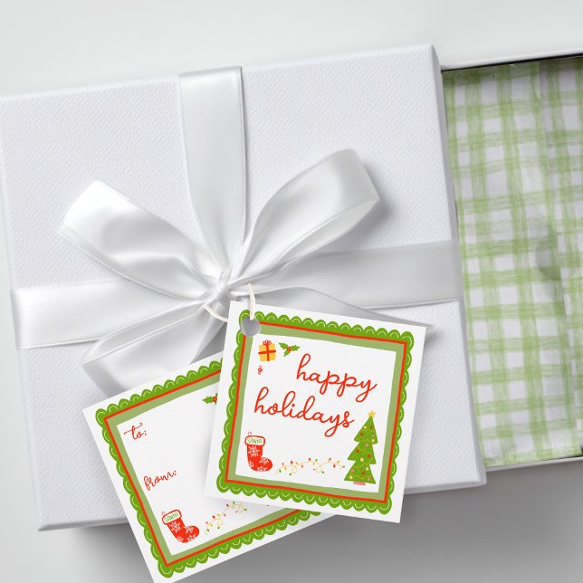 Cute Whimsical Christmas HAPPY HOLIDAYS To From  Gåvor Etiketter (Cute Whimsical Christmas HAPPY HOLIDAYS To From Gift Favor Tags CUSTOM
)