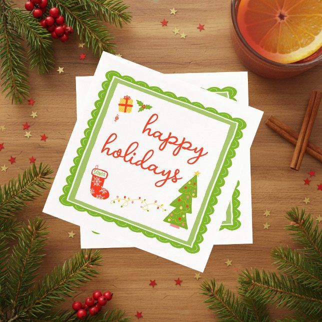 Cute Whimsical Christmas Icons HAPPY HOLIDAYS Pappersservett (Cute Whimsical Christmas Icons  CUSTOM HAPPY HOLIDAYS Napkins
)