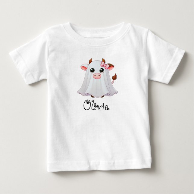 Cute, Whimsical Cow Ghost, eget namn, Halloween T Shirt (Framsida)