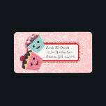 Cute Whimsical Cupcoa Swirl Hearts Red Rosa Dots Adressetikett<br><div class="desc">Cute Whimsical Cupcoa,  Cookie & Cakes Bakery-etikett</div>