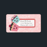 Cute Whimsical Cupcoa Swirl Hearts Red Rosa Dots Adressetikett<br><div class="desc">Cute Whimsical Cupcoa,  Cookie & Cakes Bakery-etikett</div>