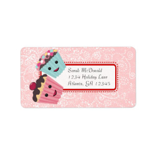 Cute Whimsical Cupcoa Swirl Hearts Red Rosa Dots Adressetikett