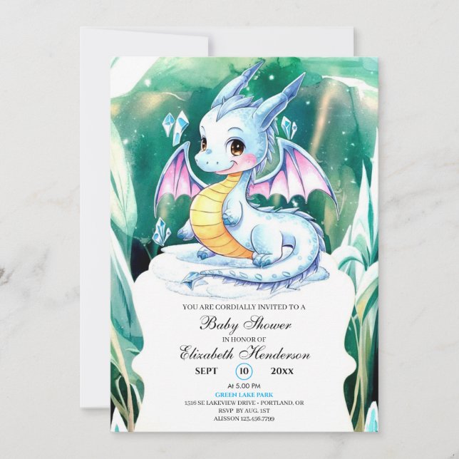 Cute Whimsical Dragon Baby Shower Inbjudningar (Framsida)