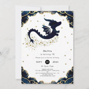 Cute Whimsical Dragon Birthday Inbjudningar