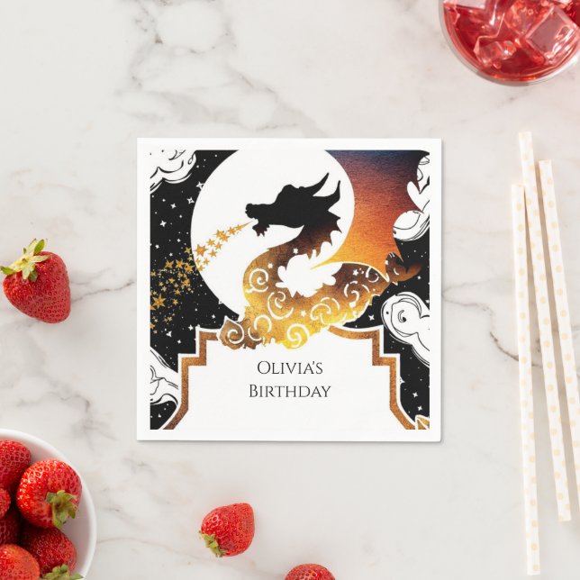 Cute Whimsical Dragon Birthday Pappersservett (Insitu)