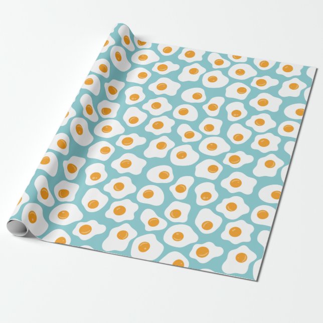 Cute Whimsical Egg Yolk Mönster i Teal Blue Presentpapper (Utrullad)