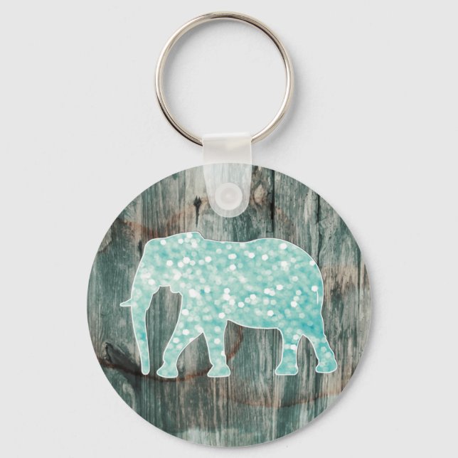 Cute Whimsical Elephant on Wood Design Nyckelring (Framsida)