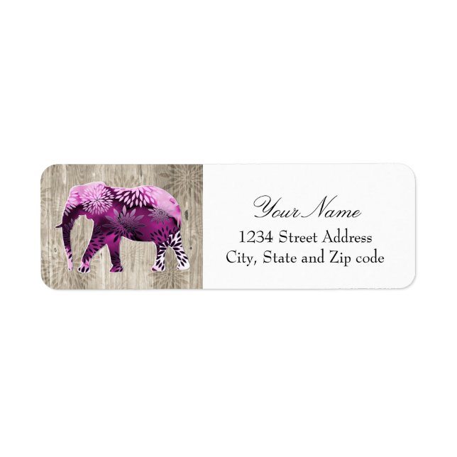 Cute Whimsical Elephant on Wood Design Returadress Etikett (Framsidan)