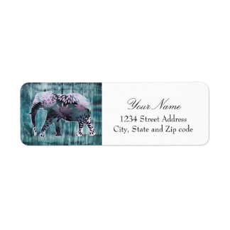 Cute Whimsical Elephant on Wood Design Returadress Etikett