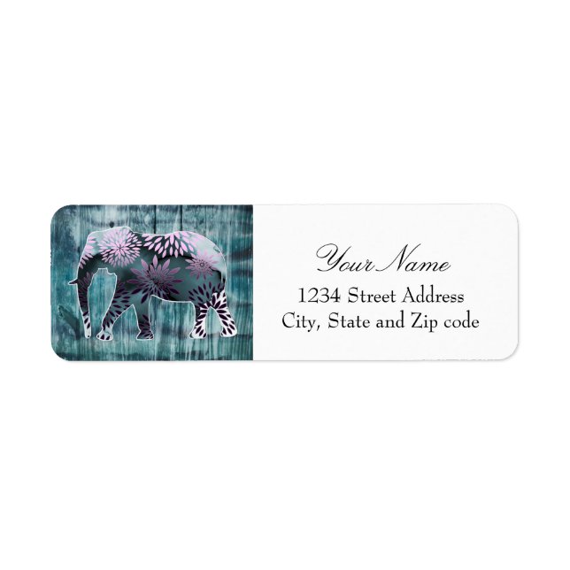 Cute Whimsical Elephant on Wood Design Returadress Etikett (Framsidan)