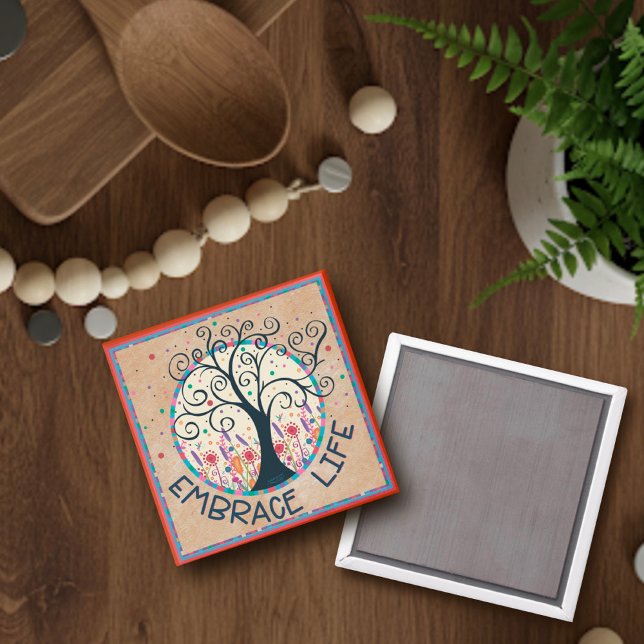 Cute Whimsical Embrace Life Träd Inspiritivity Magnet (Skapare uppladdad)