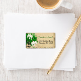 Cute Whimsical Emerald Grönt Heart Leaered Träd Adressetikett