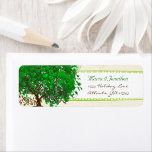 Cute Whimsical Emerald Grönt Heart Leaered Träd Returadress Etikett