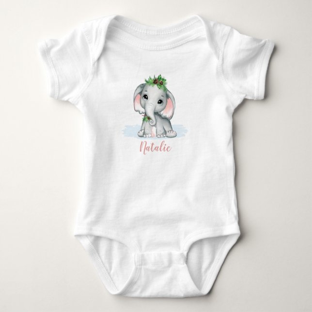 Cute Whimsical Flicka Elephant Winter Namn T Shirt (Framsida)