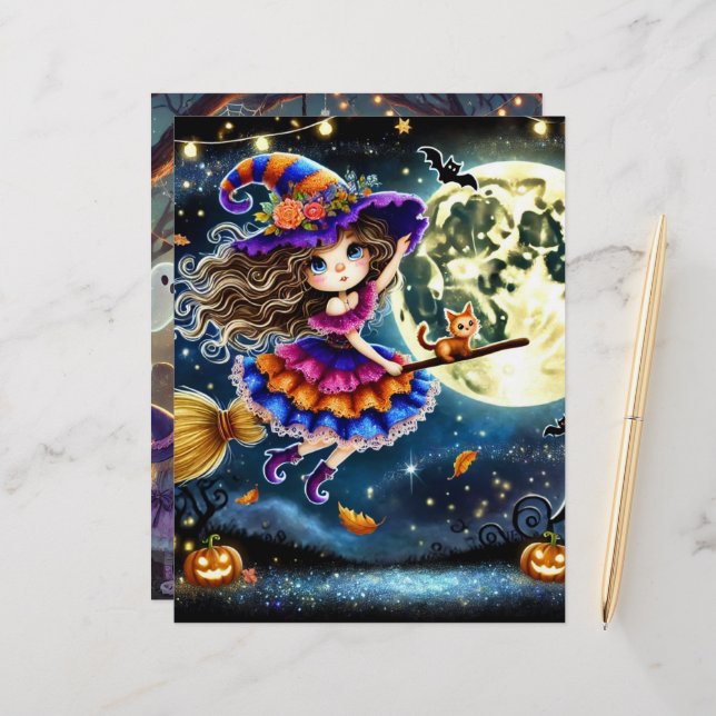 Cute Whimsical Flies Witch Halloween Scrapbook (Fram/Back In Situ)