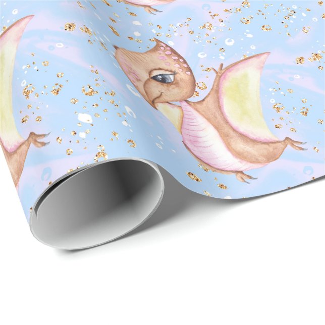 *~* Cute Whimsical Flying Dragon Dinosaurs Mönster Presentpapper (Rullad Hörn)