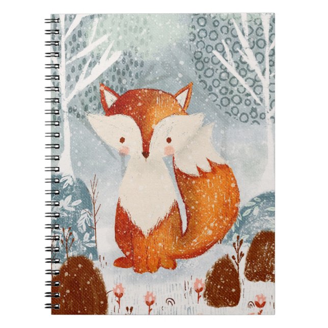 Cute Whimsical Fox in Forest Notebook Anteckningsbok (Framsidan)