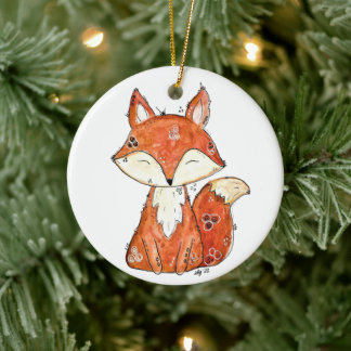 Cute Whimsical Fox Julgransprydnad Keramik