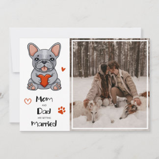 Cute Whimsical Fransk Bulldog Bröllop Photo Inbjudningar