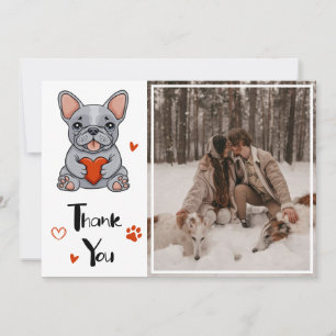 Cute Whimsical Fransk Bulldog Bröllop Photo Tack Kort