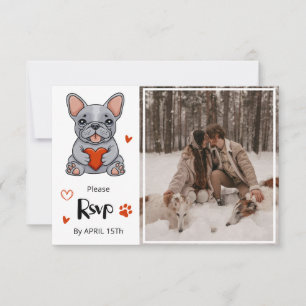 Cute Whimsical Fransk Bulldog Spara datumfoto OSA Kort