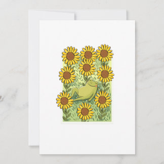 Cute Whimsical Frog And Sunflowers Illustration Inbjudningar