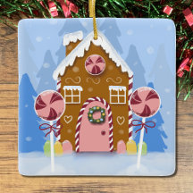 Cute Whimsical Gingertea House Blue Ornament
